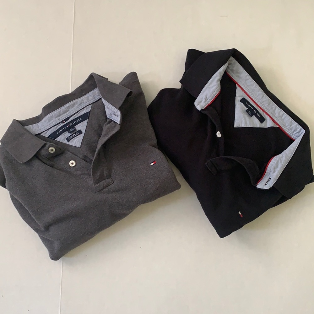 Tommy Hilfiger men polo 2 shirts xxl gray black